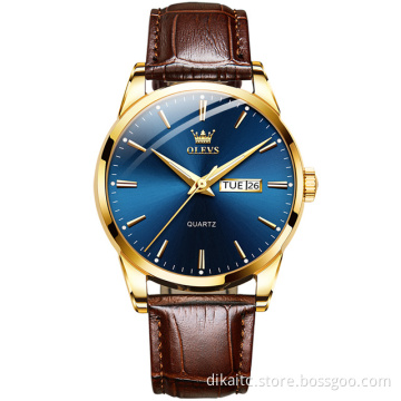Couple OLEVS 2872 Brand Men Watch Fashion Casual Brown Leather Strap Quartz Movement Watches Men 2021